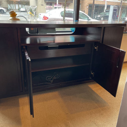 Dark Wood Media Unit w/ Wing Media Storage and Two Front Cabinet Doors C MEDIA STANDS