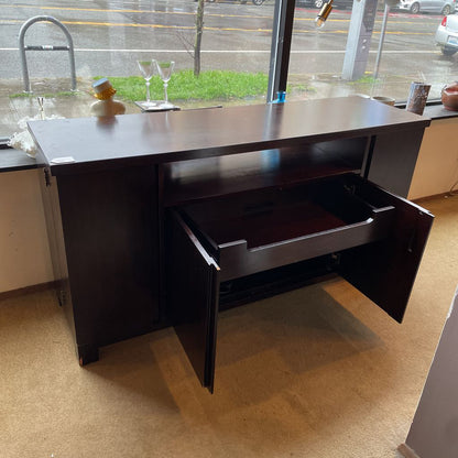 Dark Wood Media Unit w/ Wing Media Storage and Two Front Cabinet Doors C MEDIA STANDS