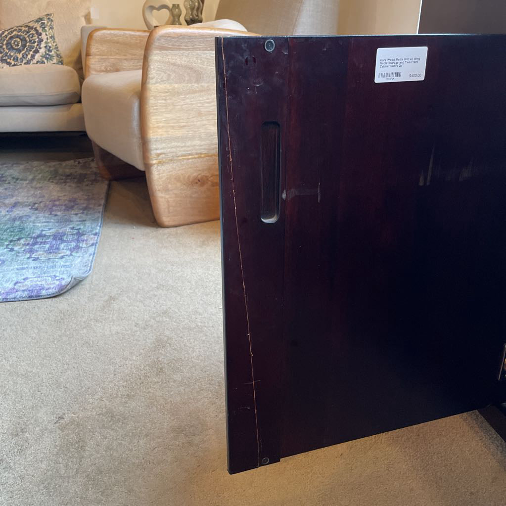 Dark Wood Media Unit w/ Wing Media Storage and Two Front Cabinet Doors C MEDIA STANDS