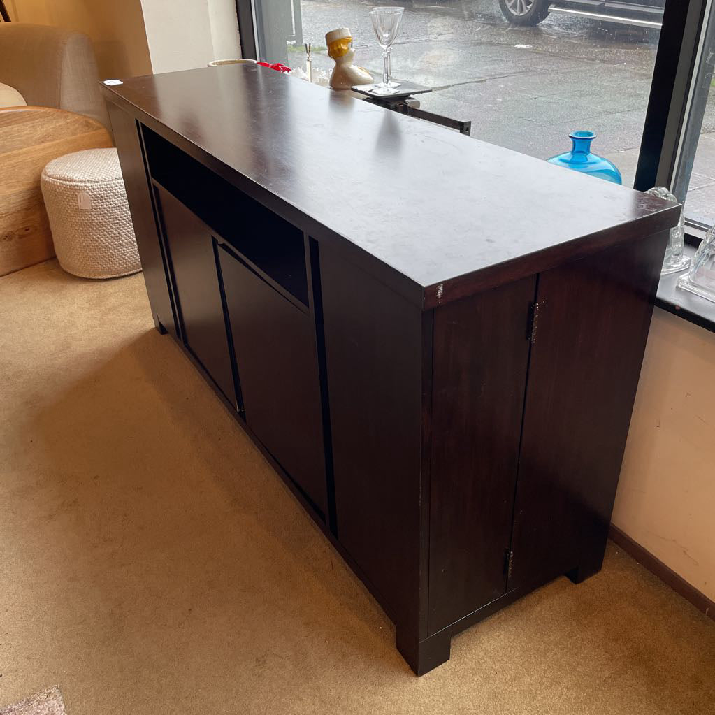 Dark Wood Media Unit w/ Wing Media Storage and Two Front Cabinet Doors C MEDIA STANDS