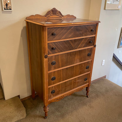 Vintage Art Deco Diamond 5 Drawer Chest