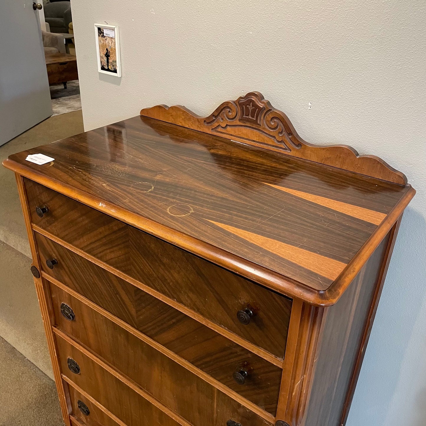 Vintage Art Deco Diamond 5 Drawer Chest
