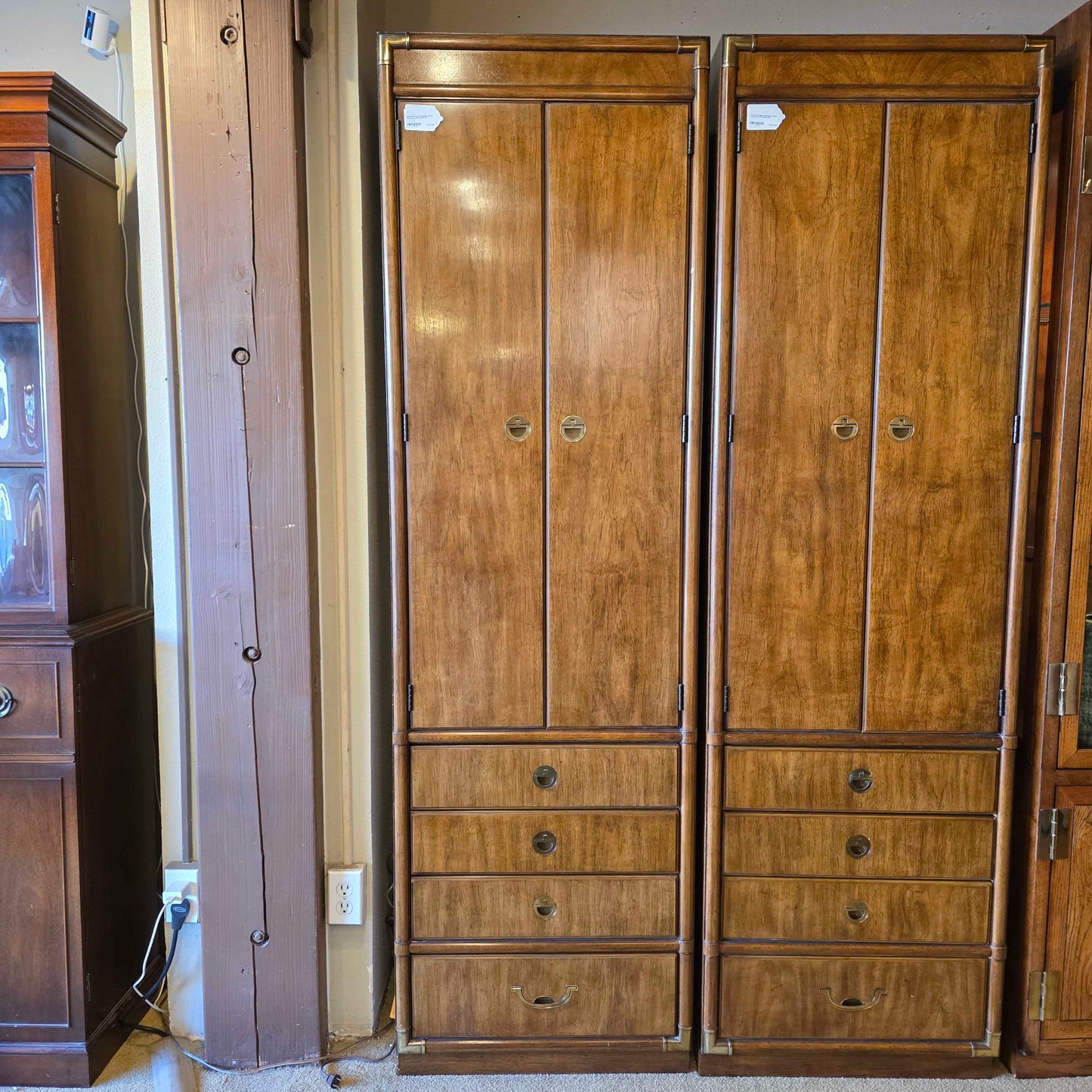 Drexel Heritage Campaign 2 Door 4 Drawer Tall Cabinet