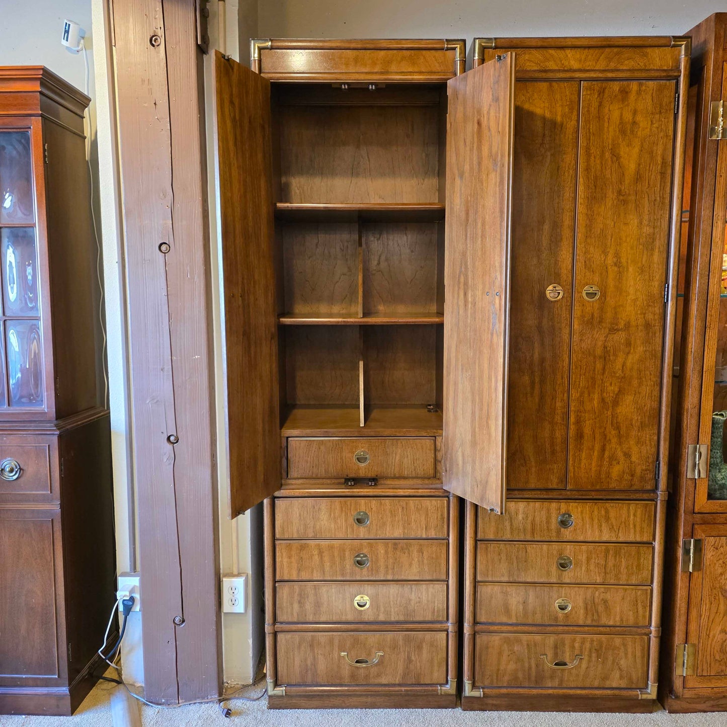 Drexel Heritage Campaign 2 Door 4 Drawer Tall Cabinet