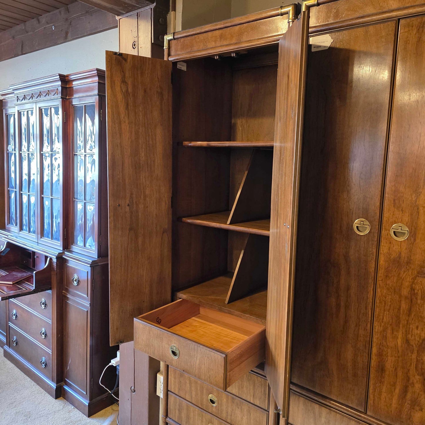 Drexel Heritage Campaign 2 Door 4 Drawer Tall Cabinet