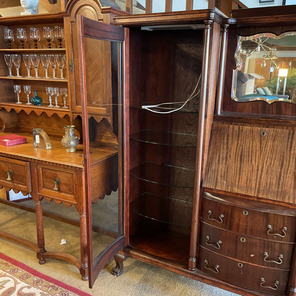 Vintage Curio Cabinet Secretary Desk Side By Side