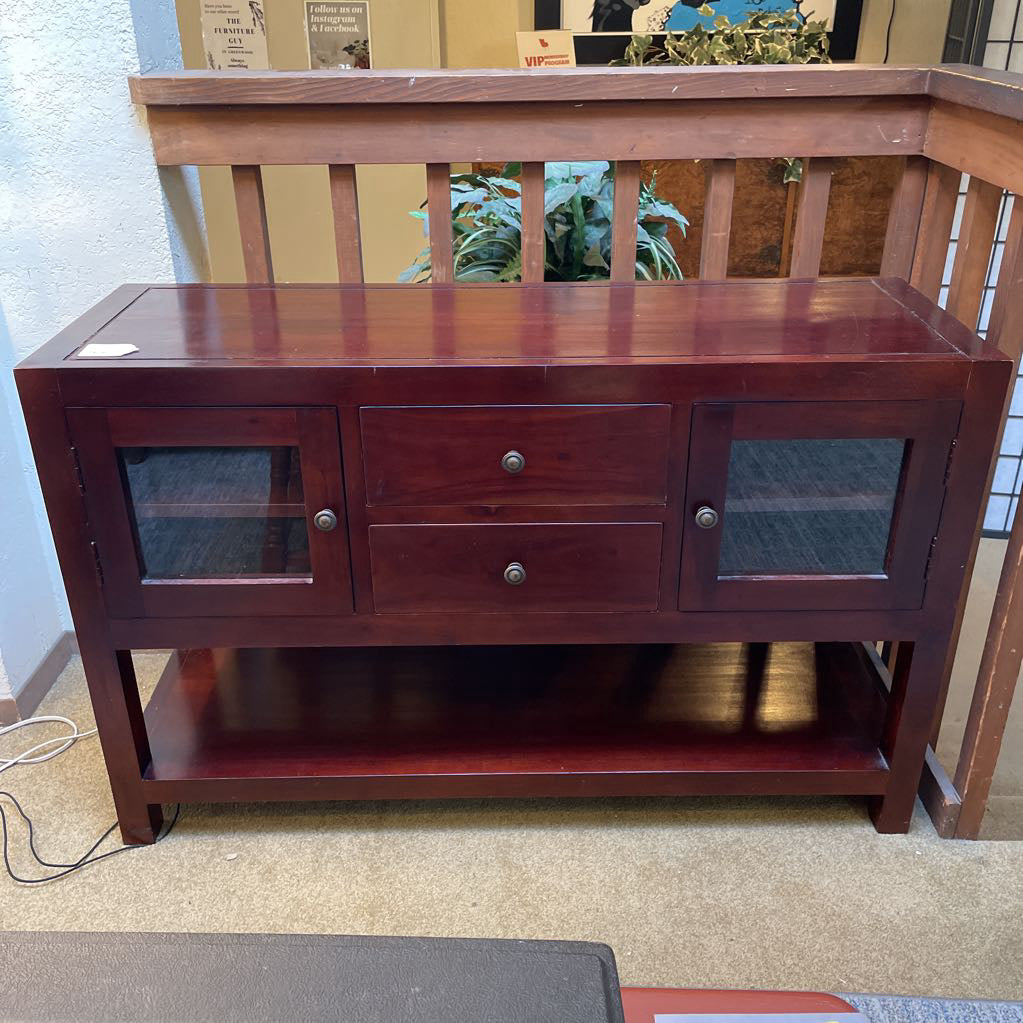 Red Stained Wooden 2 Door 2 Drawer Sideboard