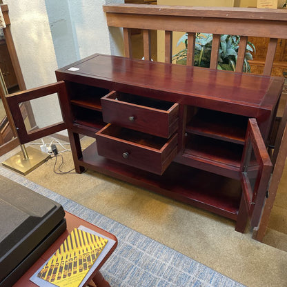 Red Stained Wooden 2 Door 2 Drawer Sideboard