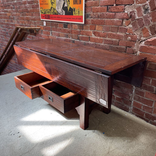 Dark Wood Textured Drop Leaf Dining Table