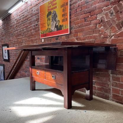 Dark Wood Textured Drop Leaf Dining Table