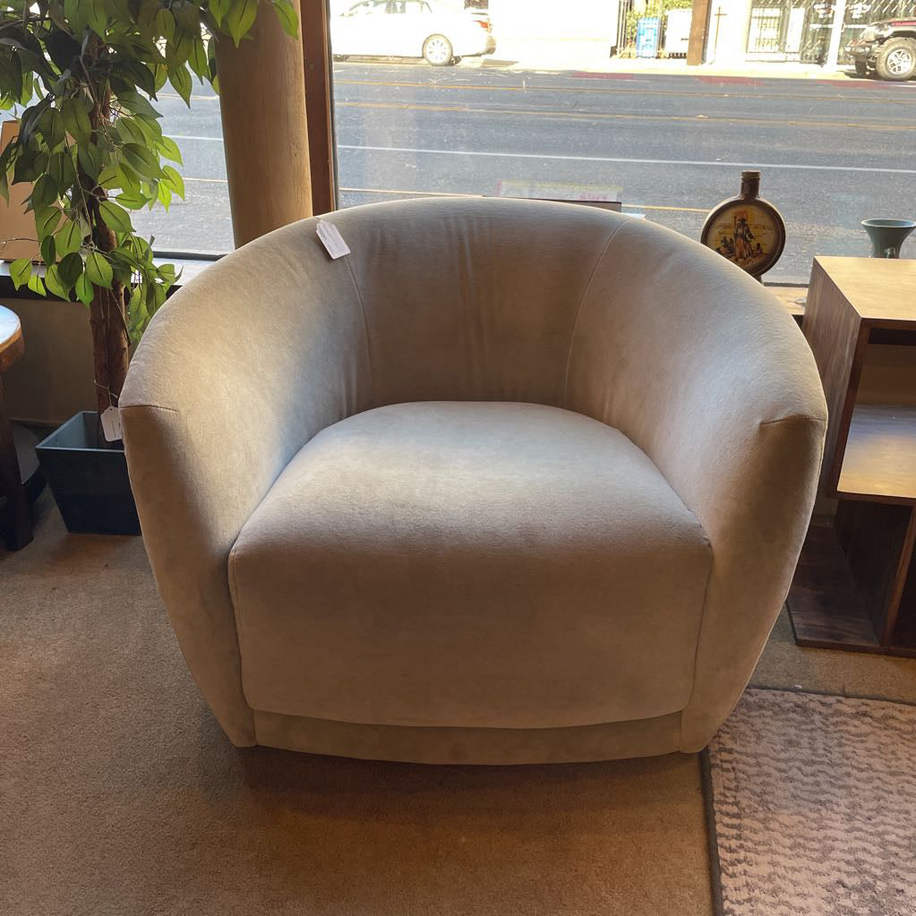 Dove Grey Velvet Barrel Back Swivel Chair