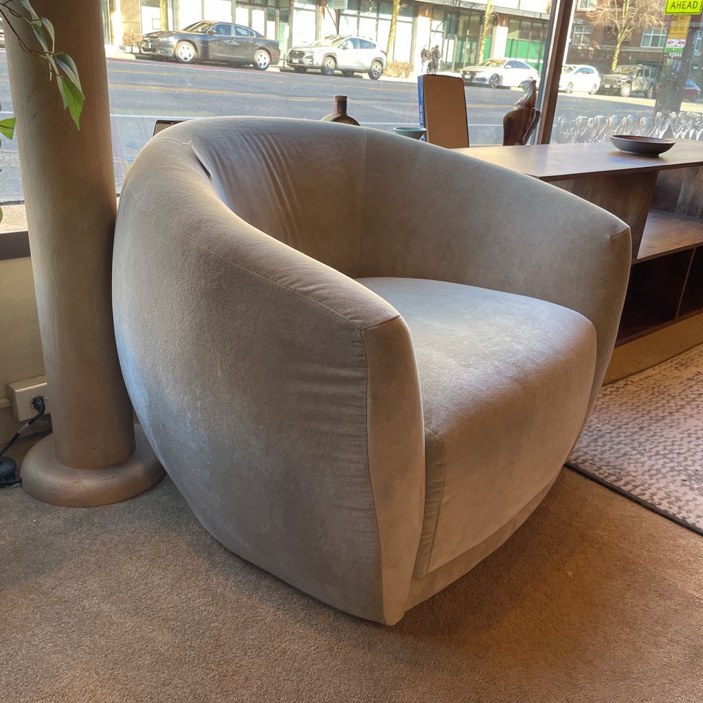 Dove Grey Velvet Barrel Back Swivel Chair