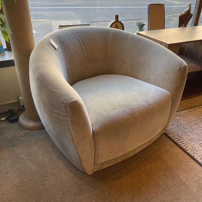 Dove Grey Velvet Barrel Back Swivel Chair