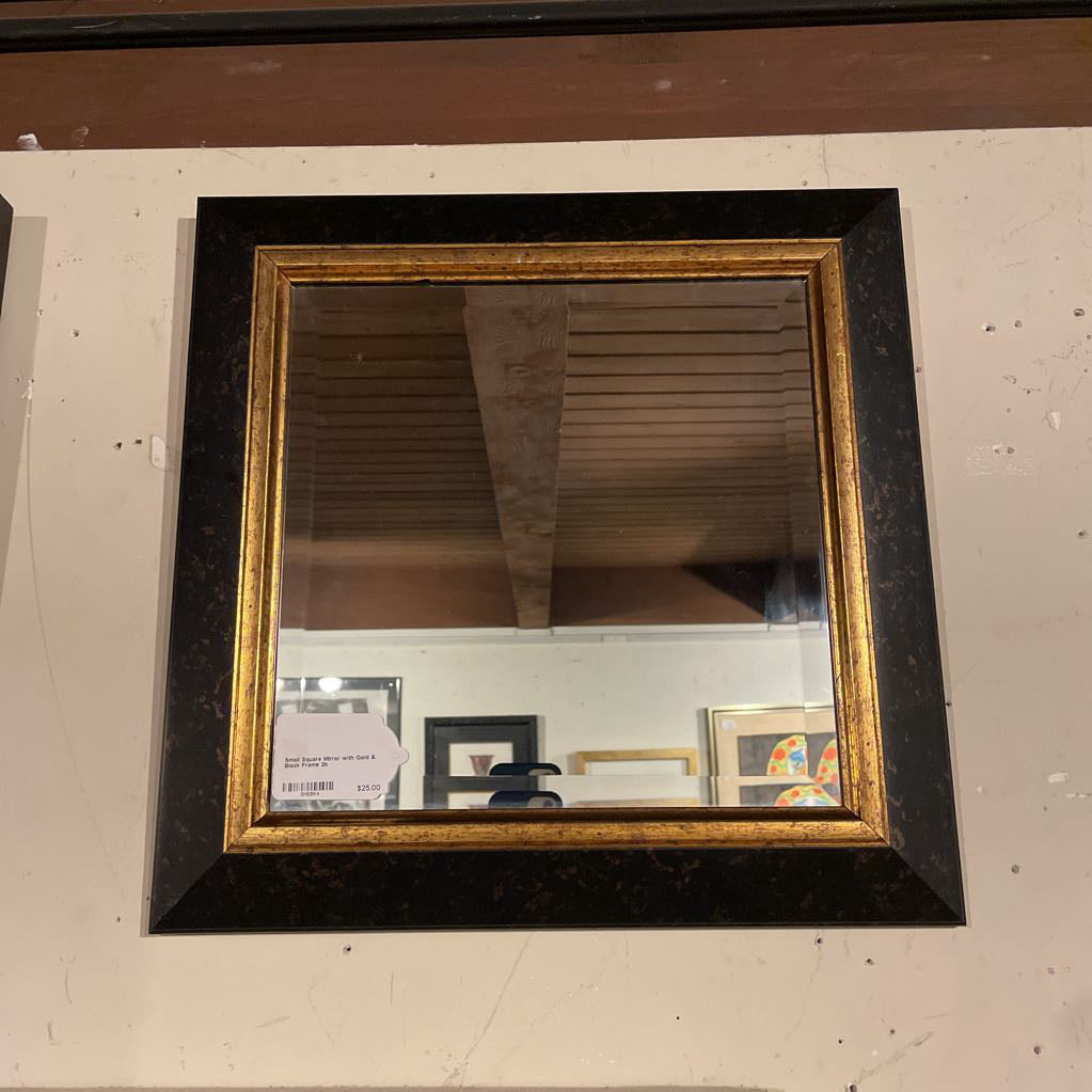Small Square Mirror with Gold & Black Frame
