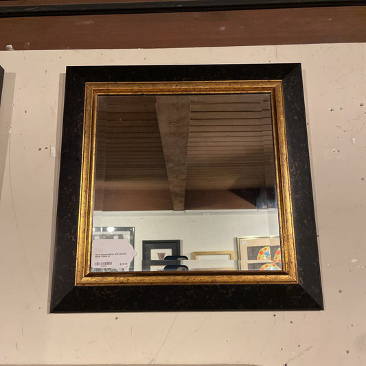 Small Square Mirror with Gold & Black Frame
