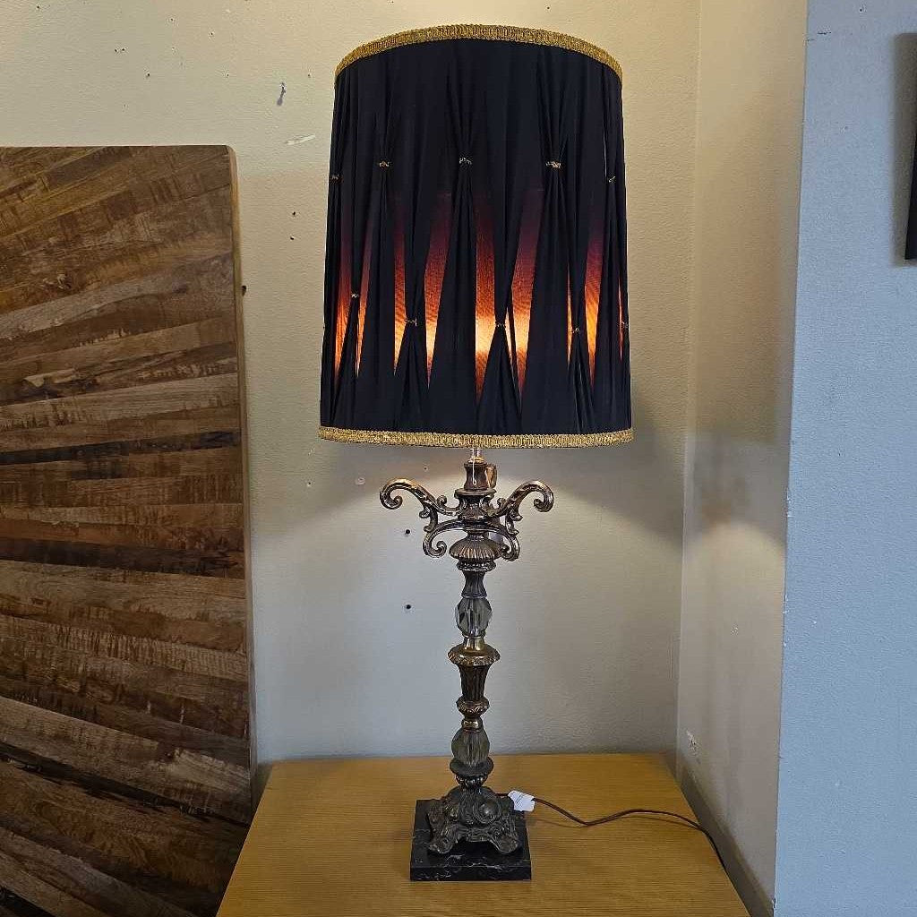 Fancy Baroque with Black Marble Base & Black Barrel Shade Lamp
