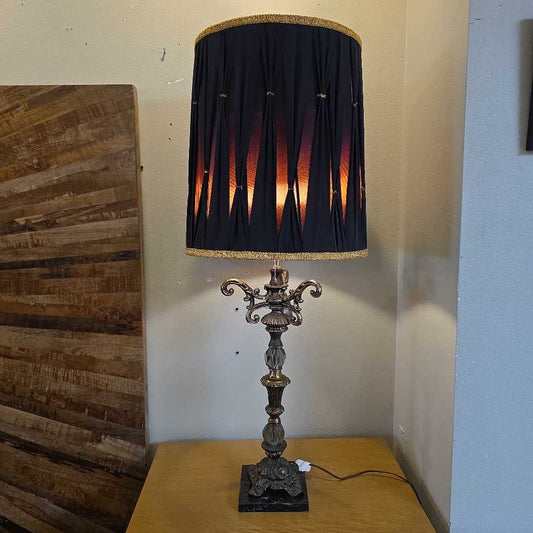 Fancy Baroque with Black Marble Base & Black Barrel Shade Lamp