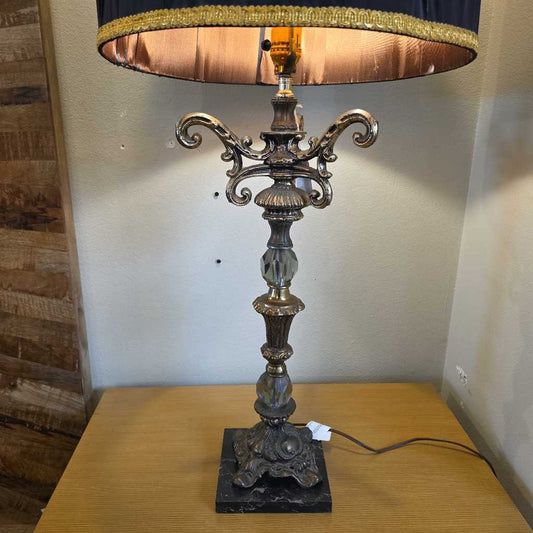 Fancy Baroque with Black Marble Base & Black Barrel Shade Lamp