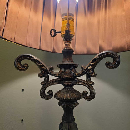 Fancy Baroque with Black Marble Base & Black Barrel Shade Lamp