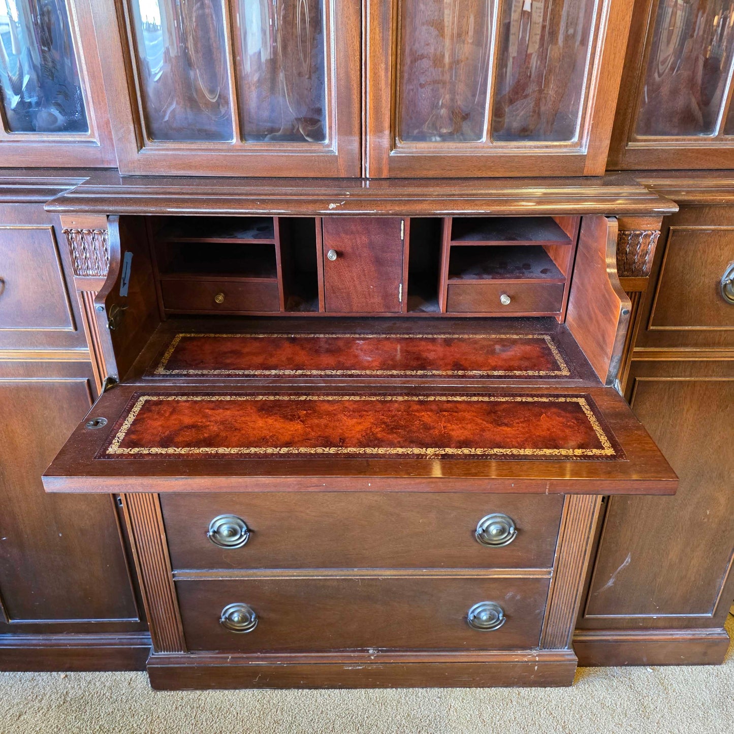 Bubble Glass China Cabinet with Secretary Desk