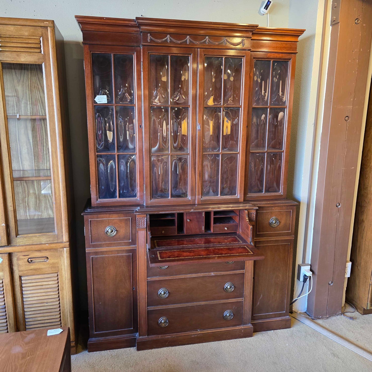 Bubble Glass China Cabinet with Secretary Desk