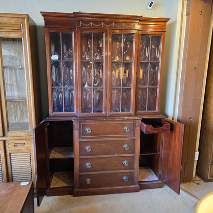 Bubble Glass China Cabinet with Secretary Desk