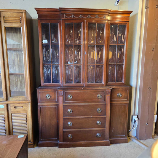 Bubble Glass China Cabinet with Secretary Desk