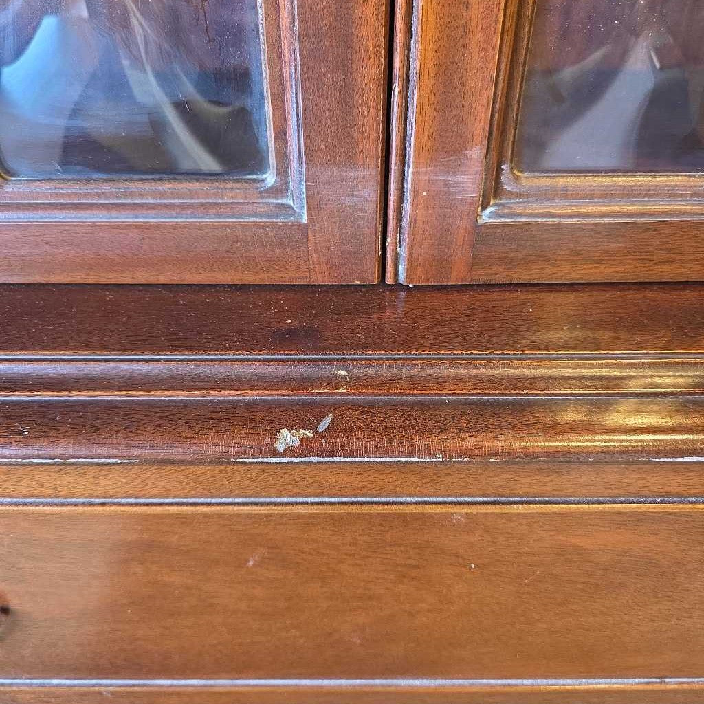 Bubble Glass China Cabinet with Secretary Desk