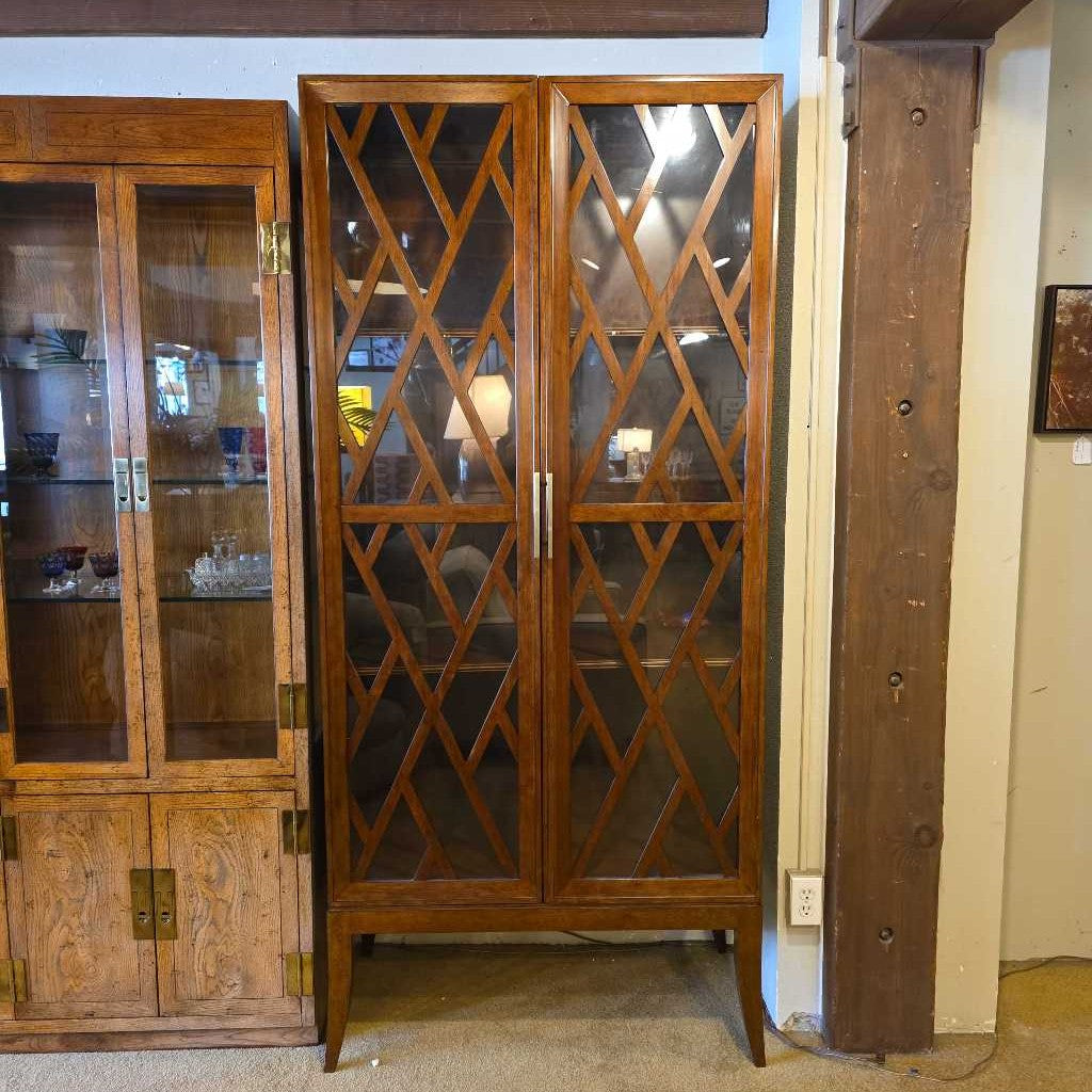 Woodbridge Reed Geometric Wood & Glass Double Doors Cabinet