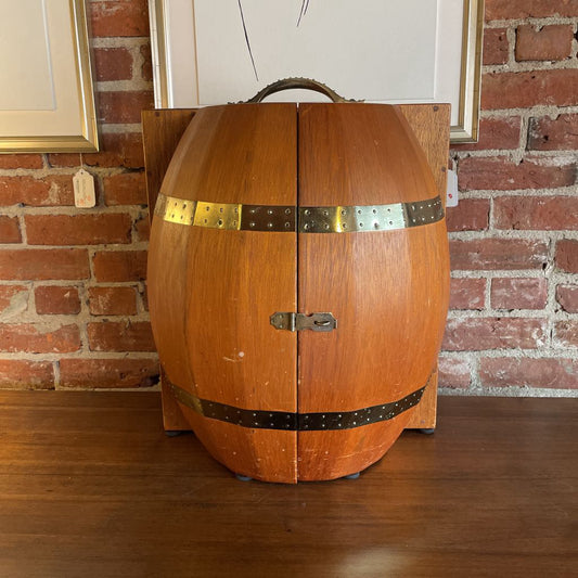 Wooden Barrel Mini Bar WITH Glassware