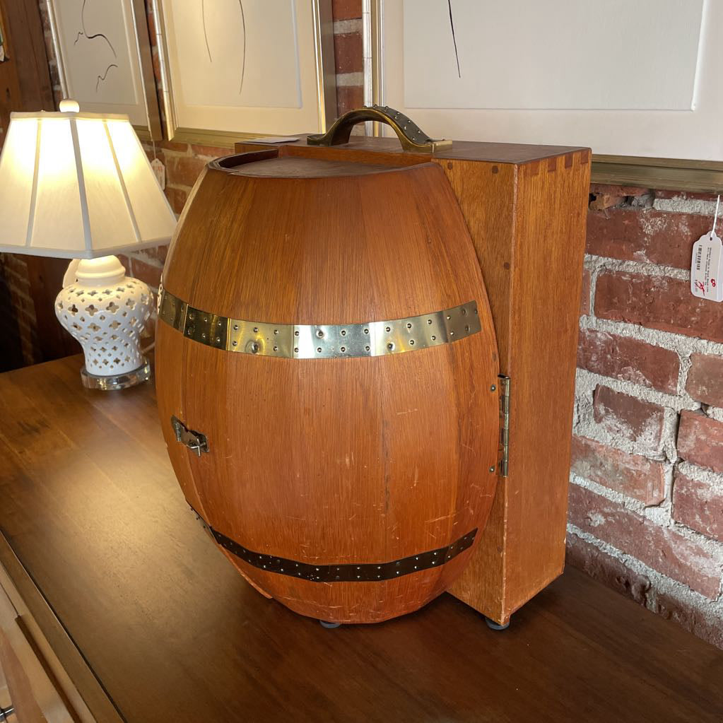 Wooden Barrel Mini Bar WITH Glassware