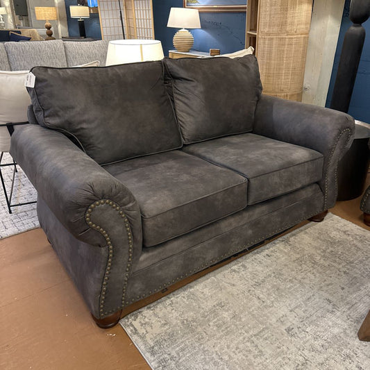 Contemporary Microsuede Nailhead Loveseat