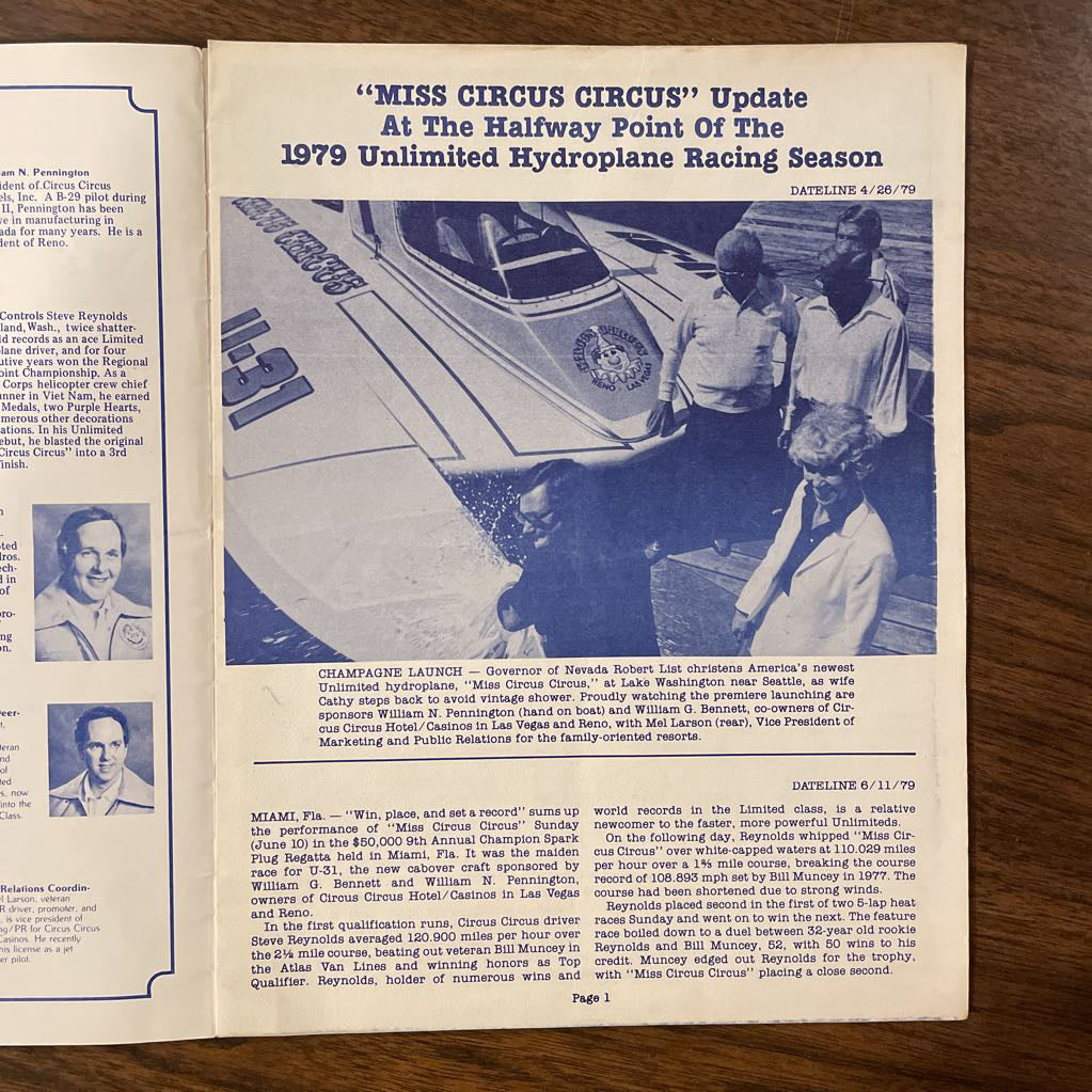 Miss Circus Circus Hydro Racing Lot: Brochure & Decal