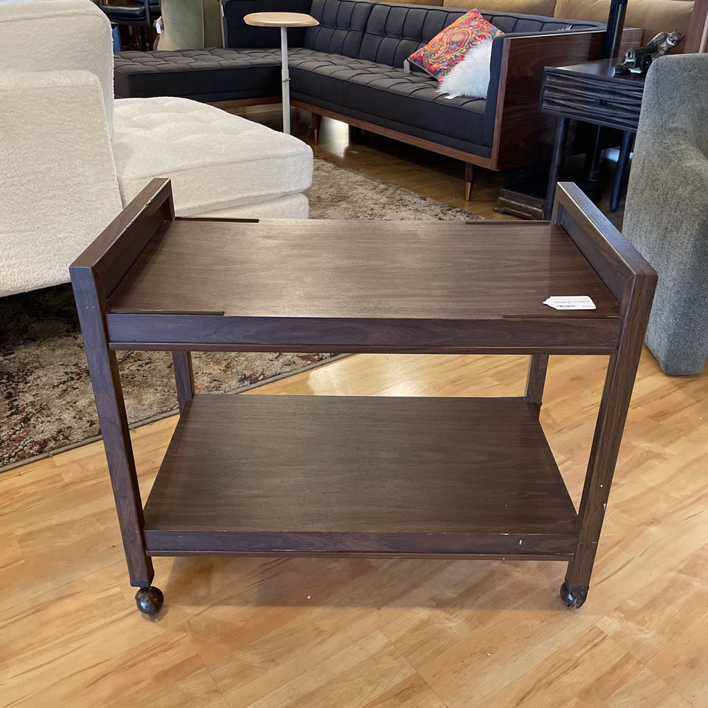 Dark Wood Two Tier Rolling Cart on Casters