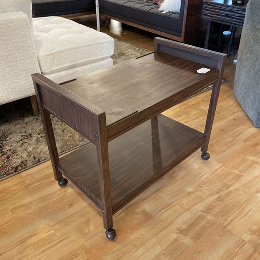 Dark Wood Two Tier Rolling Cart on Casters