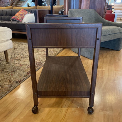 Dark Wood Two Tier Rolling Cart on Casters