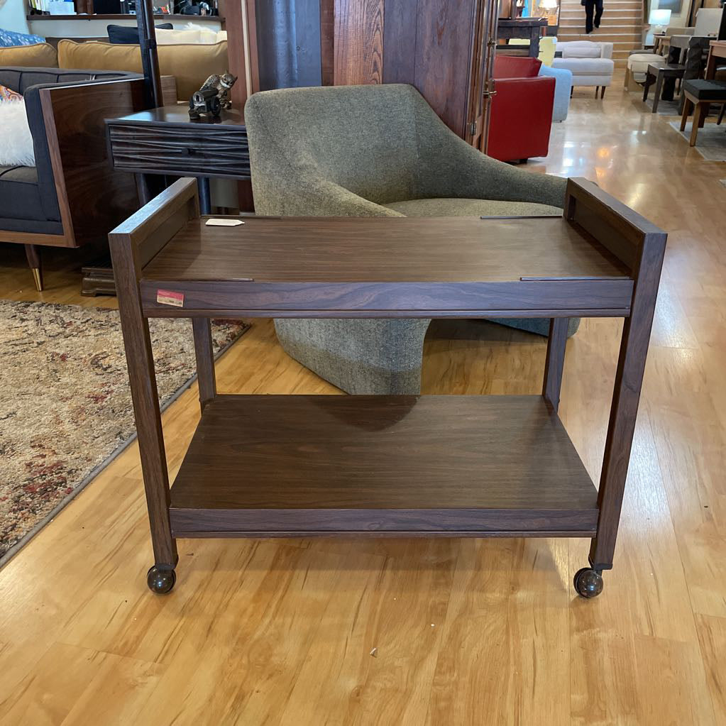 Dark Wood Two Tier Rolling Cart on Casters