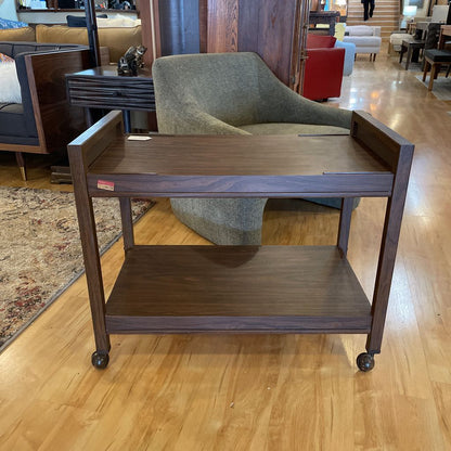 Dark Wood Two Tier Rolling Cart on Casters