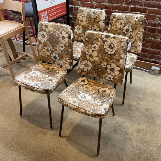 Metal Craft Groovy Brown & White Floral Dining Chairs SET/4