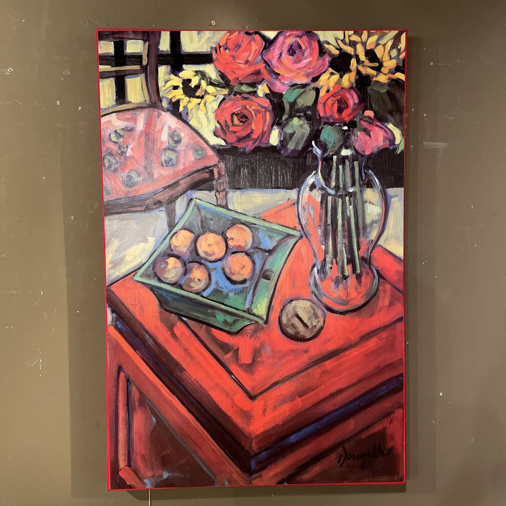 Still Life w/ Red Roses & Orange Fruit ART