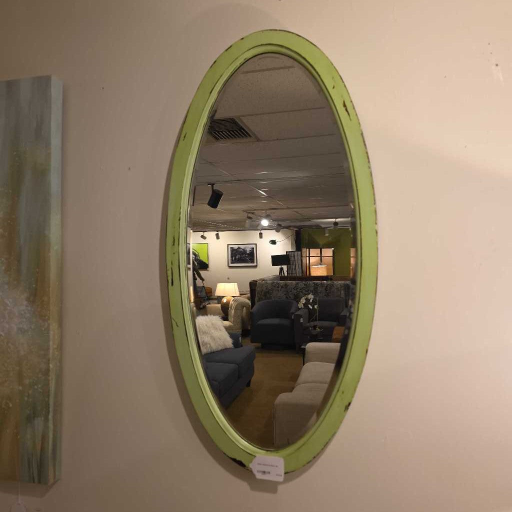 Rustic Green Oval Mirror