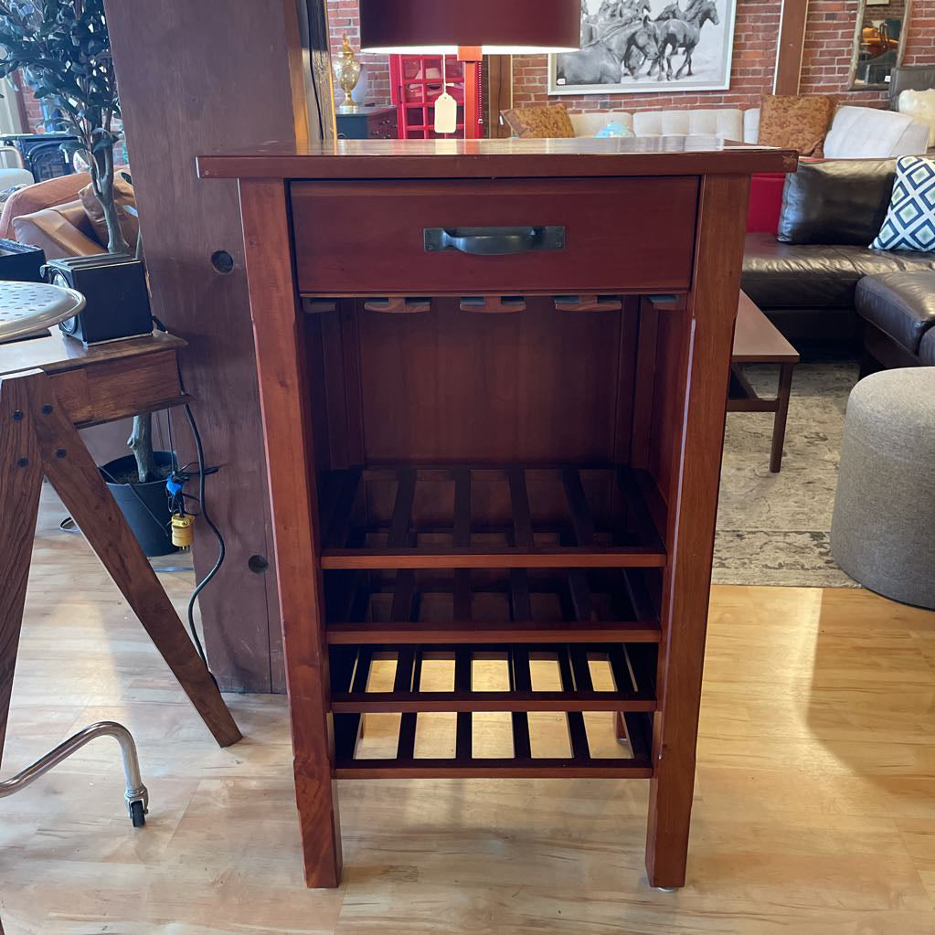 Warm Tone 4 Tier Wine Cabinet with Top Drawer