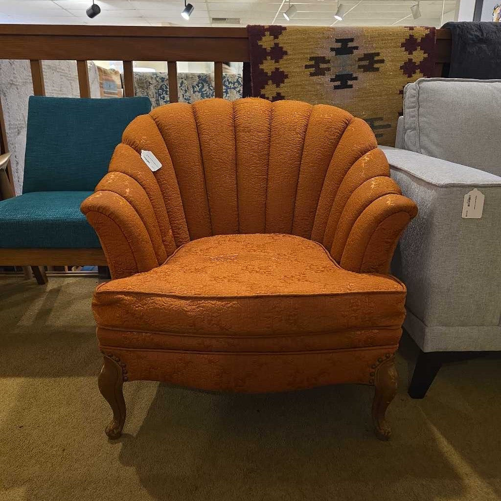 Orange Clam Shell Wingback Chair