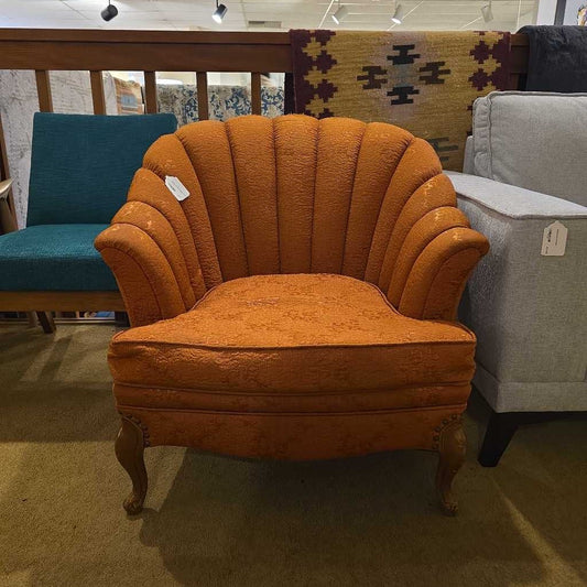 Orange Clam Shell Wingback Chair