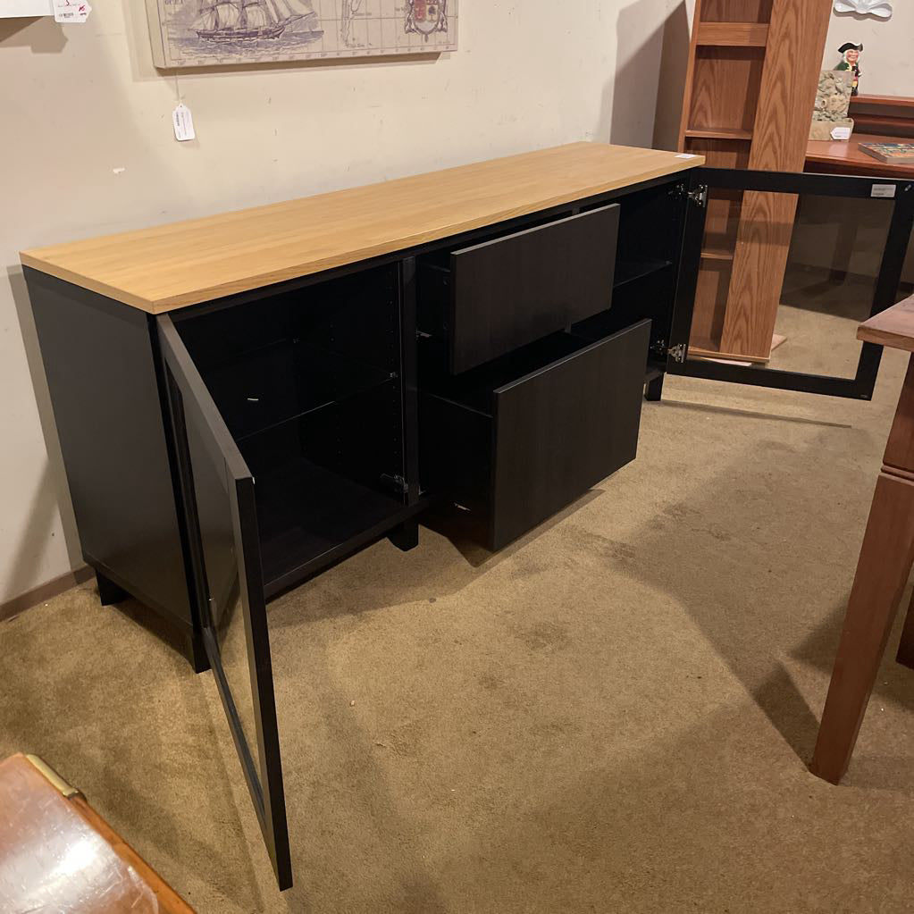 Black & Blonde Wood Mid-Height Media Console