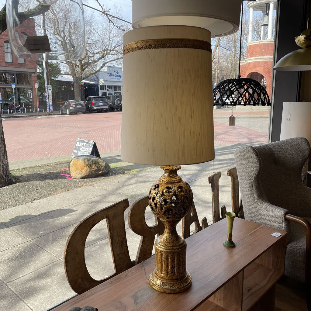 Vintage Gold Base Lamp w/ Cutout Details
