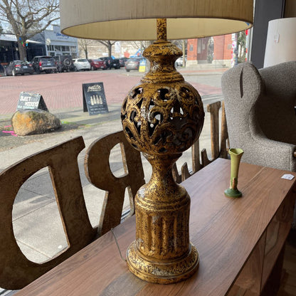 Vintage Gold Base Lamp w/ Cutout Details