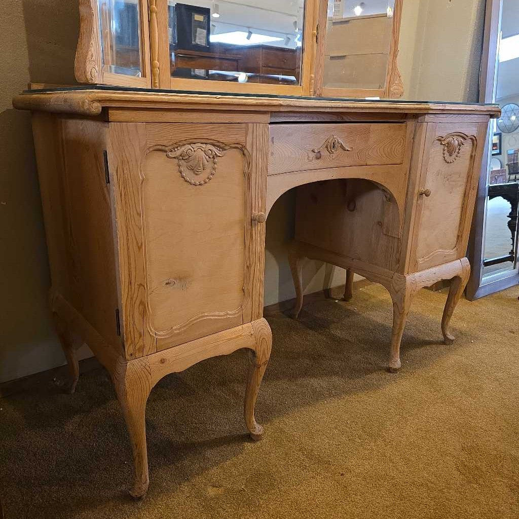 Unpainted Vanity with Beveled Tri Mirror