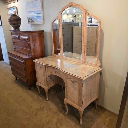 Unpainted Vanity with Beveled Tri Mirror