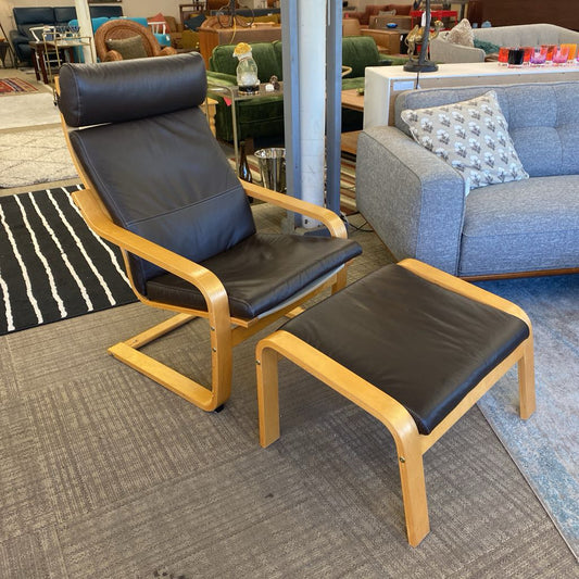 Brown Leather POANG CHAIR & OTTOMAN